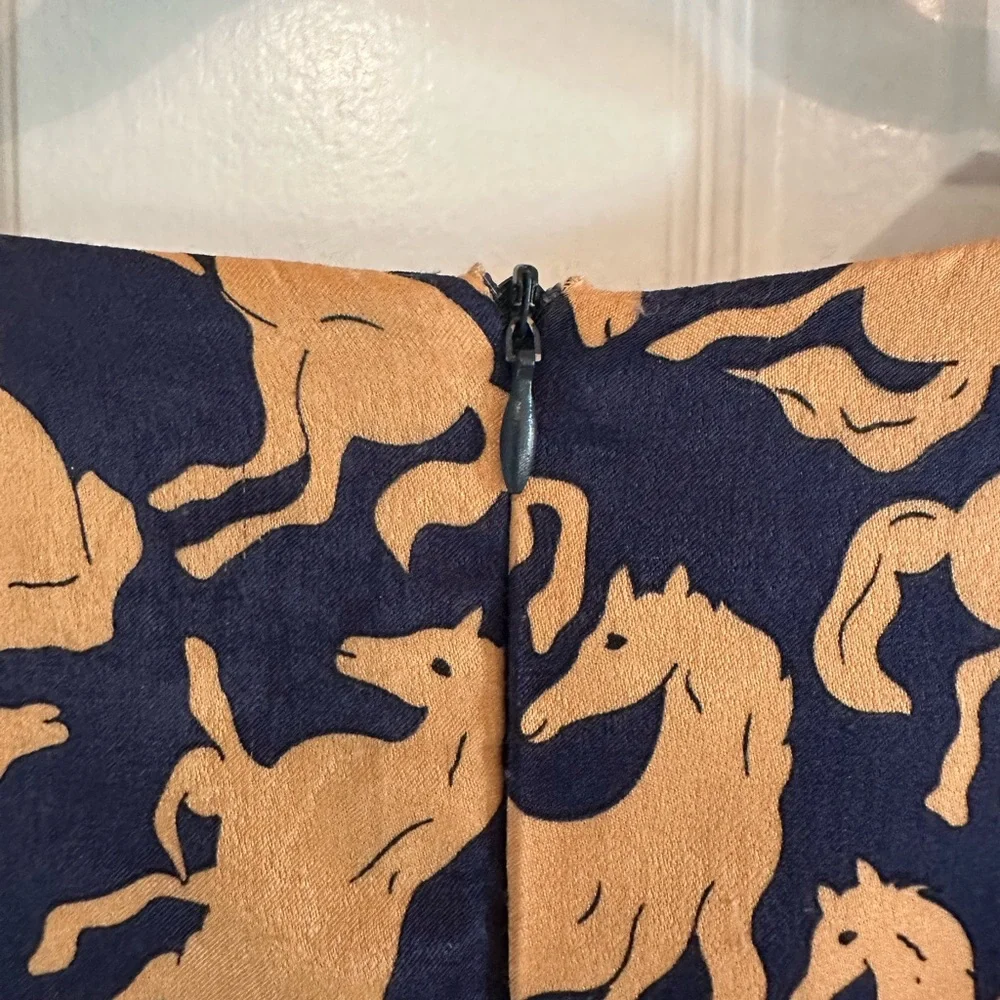 Elegant Navy and Gold Horse Print Mini Dress - Picture 5 of 5